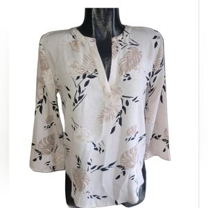 Milano Cream Floral Print V-Neck Bell Sleeve Blouse S